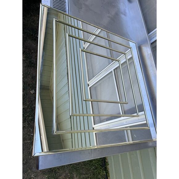 80s DECO GOLD MIRROR - 30"x30" Has water Damage On Back - Picture 3 of 7
